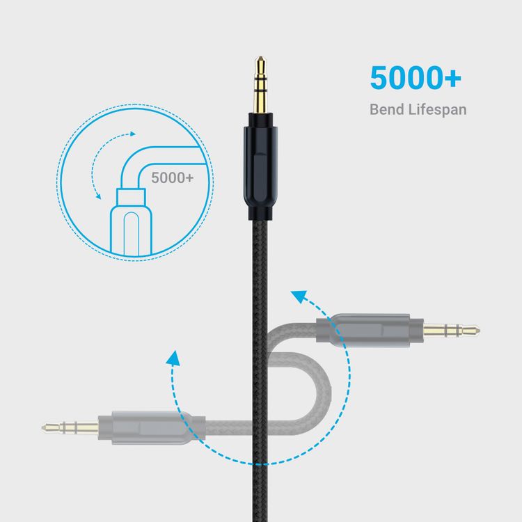 Powerology Lightning to Aux Cable with Aluminum Braided Coil, 1.2m Length, +5000 Bends Lifespan - Gray