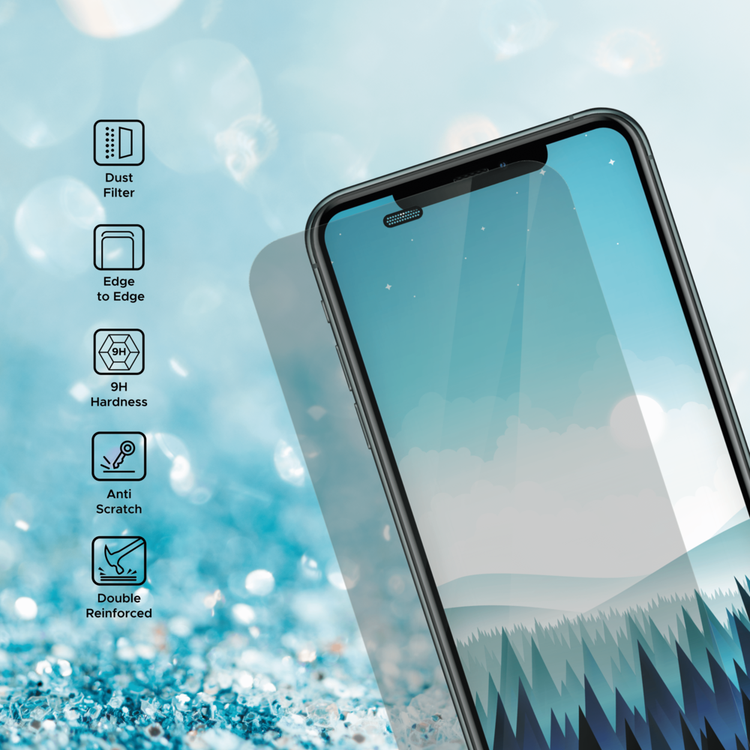 واقي شاشة ليبرتي جارد كامل الحواف المستديرة لهاتف iPhone 11 Pro مع فلتر للغبار، مضاد لبصمات الأصابع، معزز بشكل مزدوج - شفاف