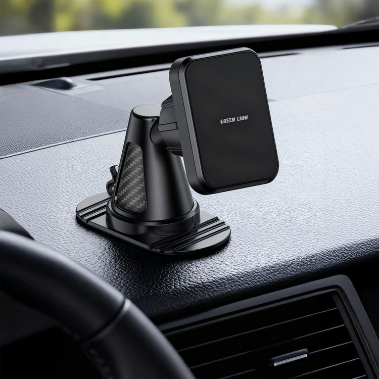 Green Lion Dash Force Magnetic Car Holder, 360° Rotation, One-Hand Operation, Built-in Cable Hook, 3M Adhesive Base - Black