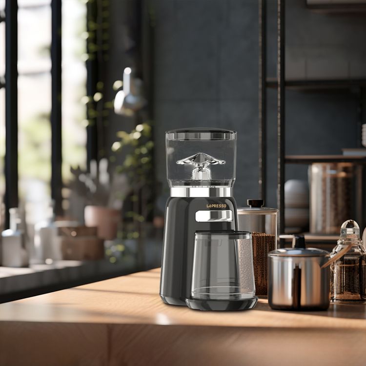 LePresso High Performance Coffee Bean Grinder with User-Friendly Design, 150W Power, Durable ABS Material, 210g Bean Box Capacity, 120g  Powder Cup Capacity - Black