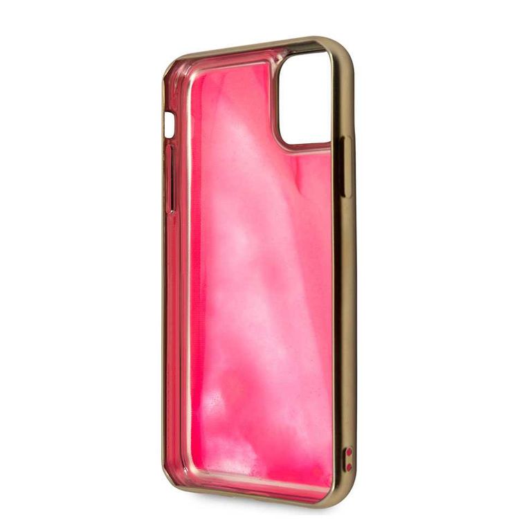 CG MOBILE Guess Glow Dark TPU Case Compatible with iPhone 11 Pro, Fit & Lightweight, Supports Wireless Charger, Easy Access to All Ports, Officially Licensed - Matte Gold/Pink