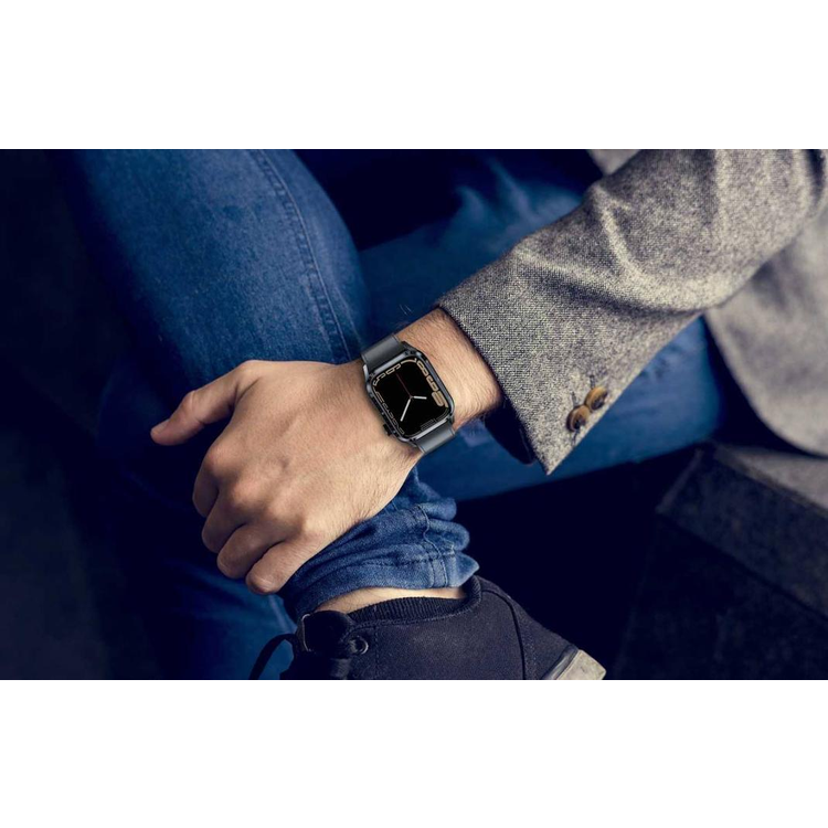 Porodo Lenox Smart Watch 1.91  Wide Touch Screen with Black Leather Strap - Black