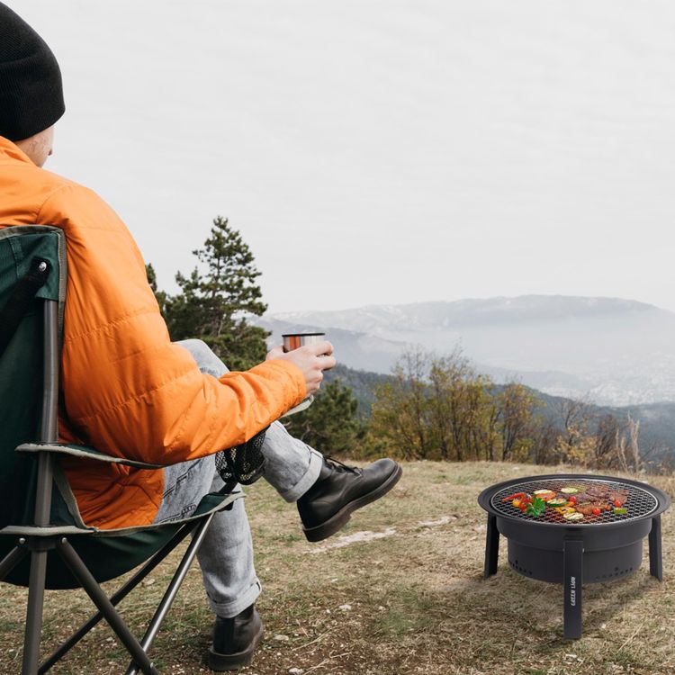 شواية جرين ليون جريل سفير القابلة للطي مع حقيبة حمل، مصنوعة من الفولاذ، حجم شبكة الطهي Ø29 سم، وعاء فحم جيد التهوية، سهلة التنظيف، إعداد طبخ متعدد الطبقات، أرجل متينة وثابتة - أسود.