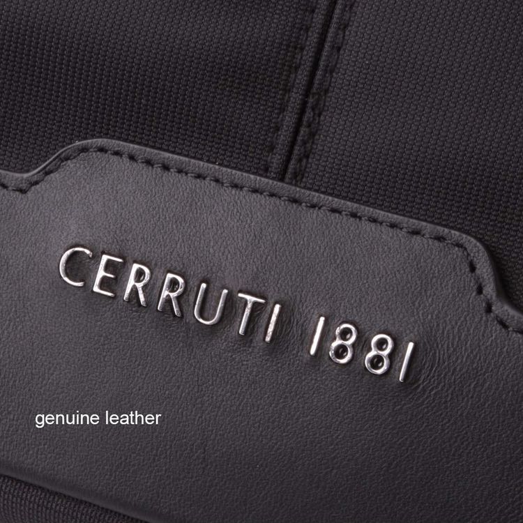 Tablet Bag Cerruti Nylon Leather Tablet Bag with Adjustable Shoulder Strap - Black