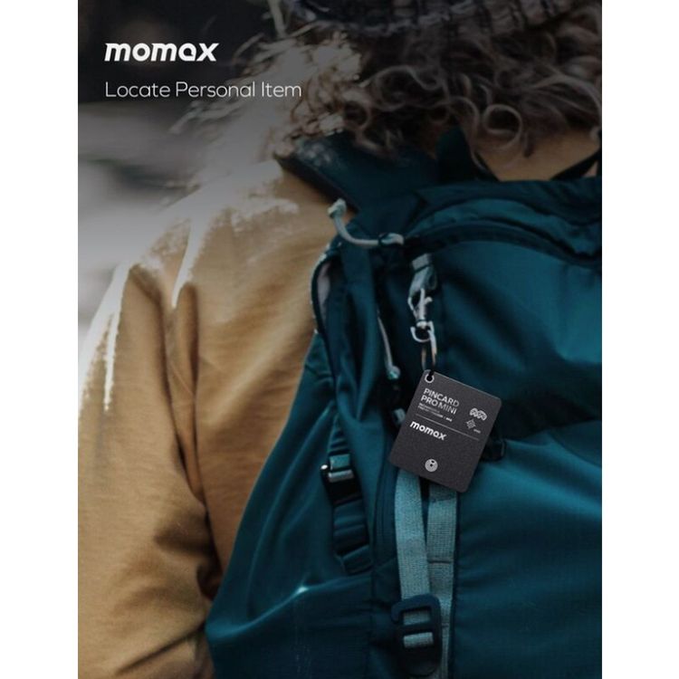 Momax Pincard Mini FindMy GPS Tracker with Wireless Charging, Bluetooth 5.1, IP68 Waterproof Rating, 100mAh Battery Capacity - Black