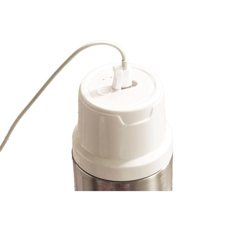 كوب خلاط ستانلس ستيل معزول بالفراغ من بورودو مع قدرة قوية على سحق الثلج، غطاء شرب آمن، سعة بطارية 2×1300 مللي أمبير، شحن سريع من نوع C، غطاء مزدوج قابل للتبديل، 26 شفرة، سعة 320 مل، سرعة محرك 18500 دورة في الدقيقة، يحافظ على السخونة والبرودة لمدة تصل إلى 6 ساعات، مصنوع من الفولاذ المقاوم للصدأ 304 - أبيض.