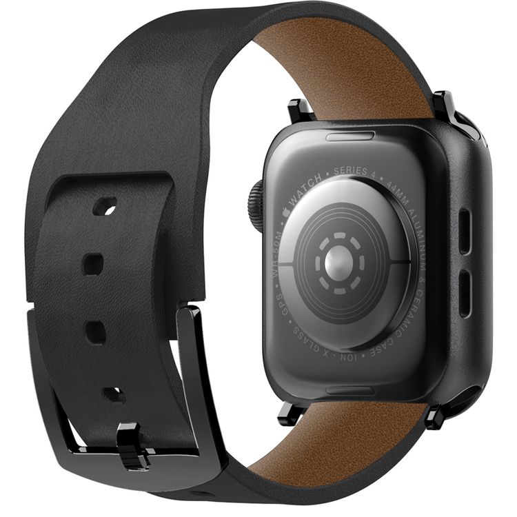 Green Lion Stylin Leather Watch Strap Band for Apple Watch 42/44mm, Metal Buckle Lock, Water & Sweat Resistant, 360° Twist, Breathable & Comfortable, Skin-Friendly - Black