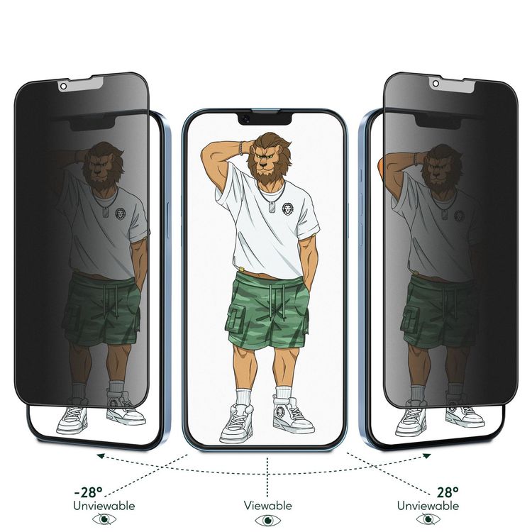 Green Lion 3D Silicone AG/Matte Privacy Glass Screen Protector for iPhone 13 Pro Max  - Black