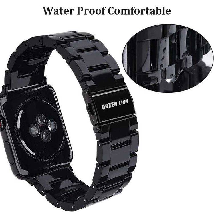 Green Lion Marble Watch Strap for Apple Watch 42/44/45/49mm, Double-lock Folding Buckle, Water Resistant, Easy Installation, Stainless Steel Connector - Black