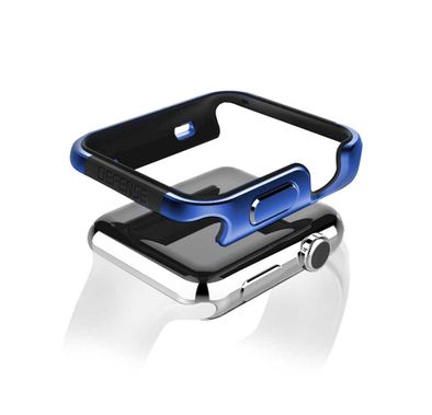 حافظة X-Doria Defense Edge متوافقة مع ساعة Apple Watch 44mm - مضادة للخدش - حماية من الصدمات - تصميم سهل التركيب - بطانة مطاطية ناعمة - أزرق معدني (واقي معدني آلي)