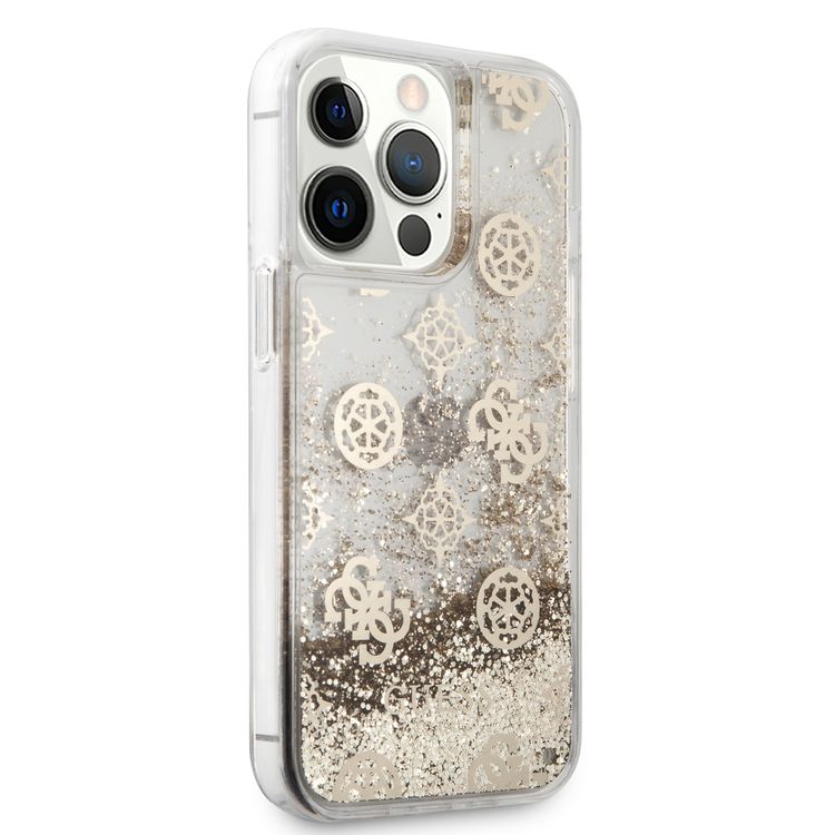 CG MOBILE Guess Liquid Glitter Case Electroplated Peony Logo Compatible for iPhone 13 Pro Max (6.7") Anti-Scratch, Easy Access to All Ports, Shock Absorption