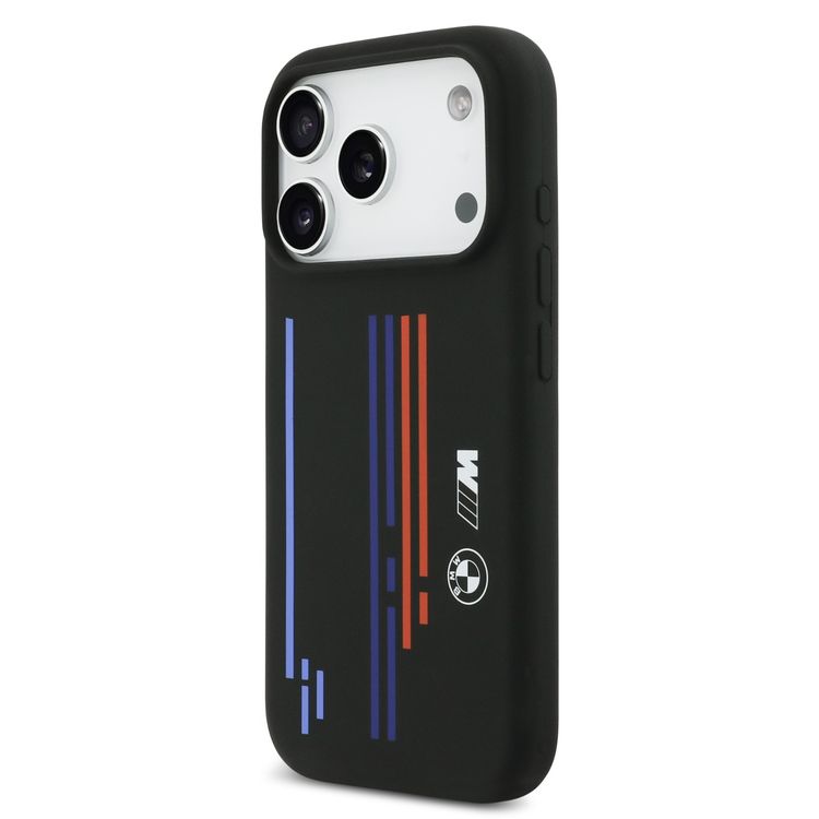 BMW MagSafe Liquid Silicone Case with Printed Multi-Tricolor for iPhone 17 Pro Max, Drop Protection, Slim Profile, Easy Snap-On, Sustainable Packaging - Black