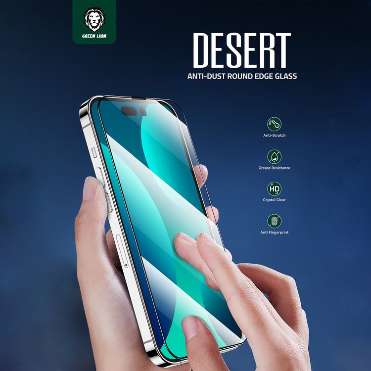 Green Lion 3D Desert Screen Protector for iPhone 14 Pro Max, Anti-Dust Round Edge, Anti-Fingerprint, HD Crystal Clear, Anti-Scratch - Clear