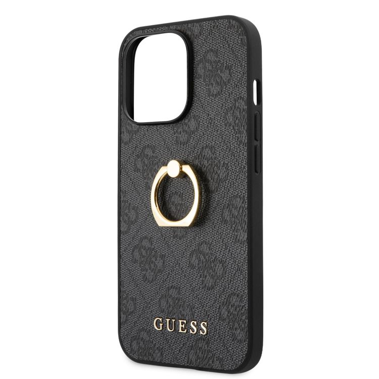 CG MOBILE Guess PU Leather 4G Case with 360° Rotating Ring Grip Holder Stand Compatible for iPhone 13 Pro Max (6.7") Drop Protective Back Cover Officially Licensed - Black