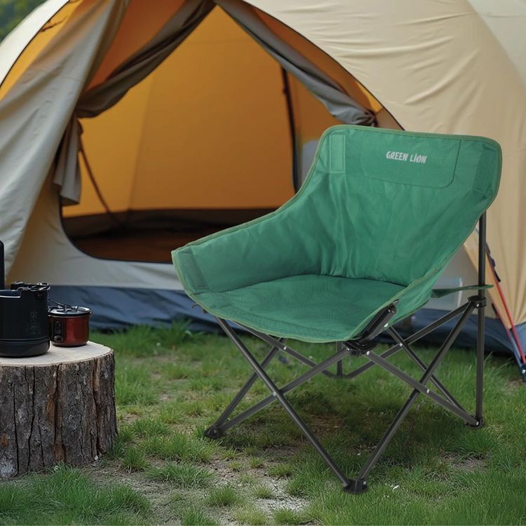 كرسي تخييم قابل للطي من جرين ليون رينجر مع حقيبة حمل، إطار فولاذي ومقعد من قماش أكسفورد 600D، قاعدة مقاومة للانزلاق، دعم بإطار X، قدرة حمل تصل إلى 100 كجم، إعداد سريع - أخضر
