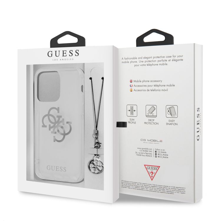 CG MOBILE Guess PC/TPU Case Transparent 4G Electroplated Logo with Elegant Charm Compatible for iPhone 13 Pro Max (6.7") Anti-Scratch, Easy Access to All Ports
