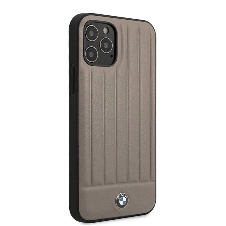 CG Mobile BMW PC/TPU Shiny Hard Case Genuine Leather with Vertical Hot Stamped Lines Compatible for iPhone 12 / 12 Pro (6.1") Shock & Scratch Resistant, Easy Access