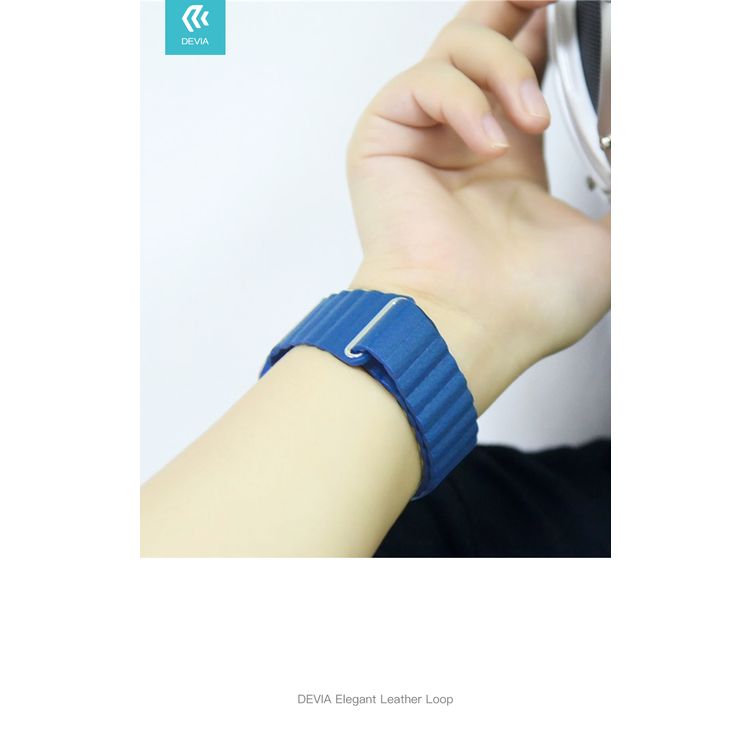 Devia Elegant Leather Loop Band for Smartwatch - Sturdy Magnetic Closure Strap - Fit & Comfortable Replacement Wrist Band Strap Compatible for Apple Watch 38/40MM - Cape Cod Blue