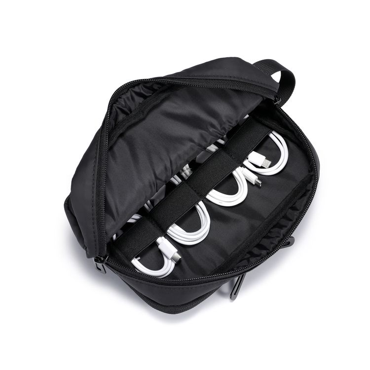 Porodo Ultralite Organizer Pouch with Dual Compartmnts, Zipper Closure, High-Quality Polyester Material, Water-Repellant Surface, Internal Mesh Pockets, Quick-Grab Handle, Compact Design - Black