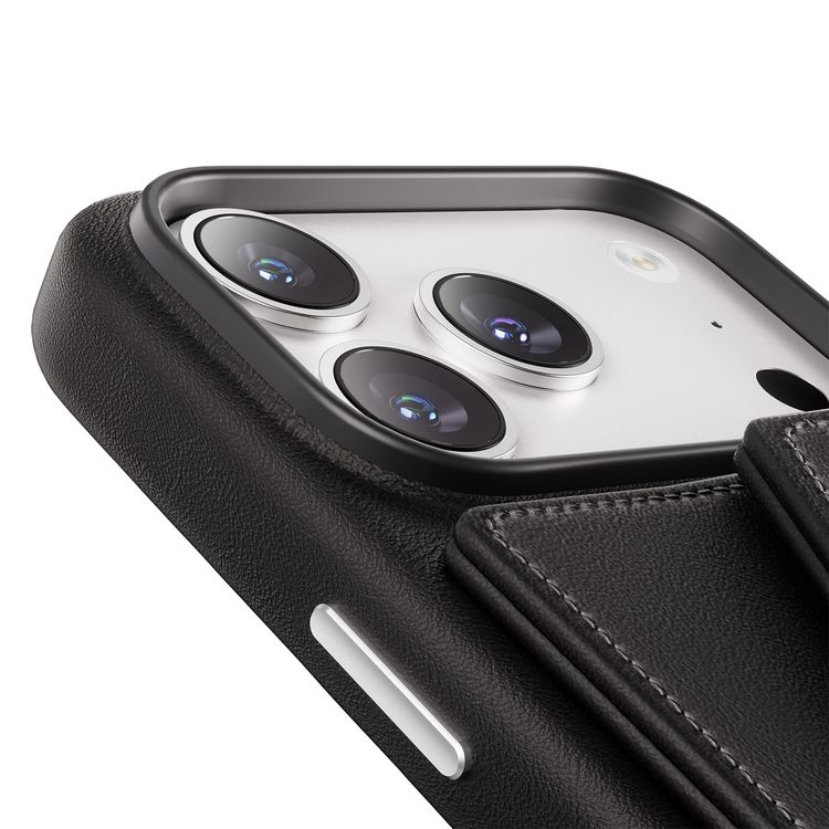 Levelo Vertex PU Leather Wallet Case for iPhone 17 Pro Max, Shock-Resistant Bumper, Raised Bezels for Camera & Screen, MagSafe Compatible, Drop-Tested, Full-Wrap Leather Build, Detachable Magnetic Wallet - Black