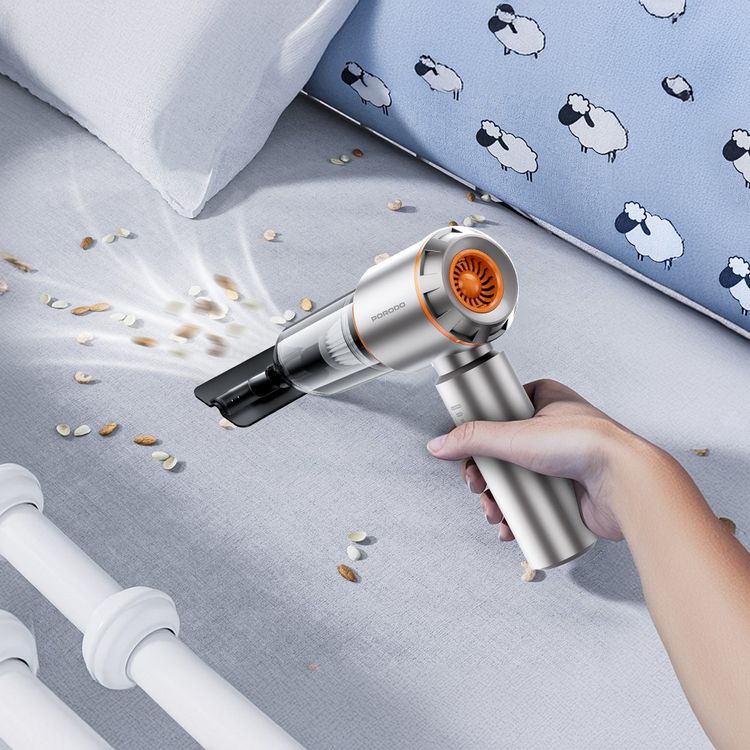 Porodo Lifestyle Dual Mode Air Duster & Vacuum, 3 Speed Level, 15kPa Suction Power, Washable HEPA Filer, 2000mAh Battery Capacity, 200 mL Vacuum Bin, Type-C Charging Port, 100W Brushless Motor - Black