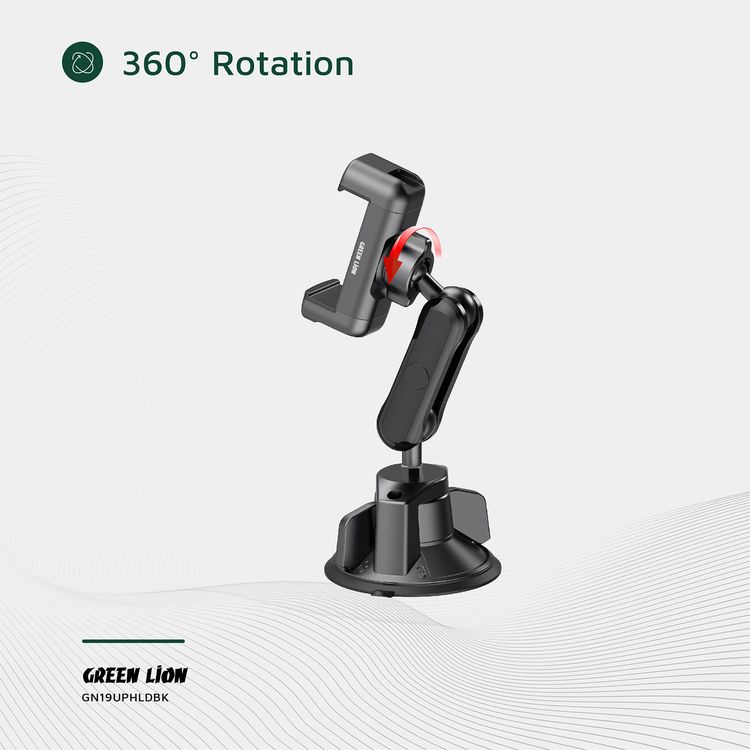 Green Lion GX-19 Universal Phone Holder, Adjustable holder size from 5 to 14 cm, Up to 4kg Clamping Force, Washable Suction Cup, Easy Installation, Sticky Gel Pad, 360° Rotation - Black