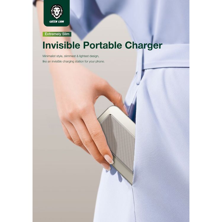 Green Lion 5000mAh Milton Powerbank with Pure Cobalt Battery, 15W Wireless Charging, Strong Magnetic, Smart Chip - Titanium