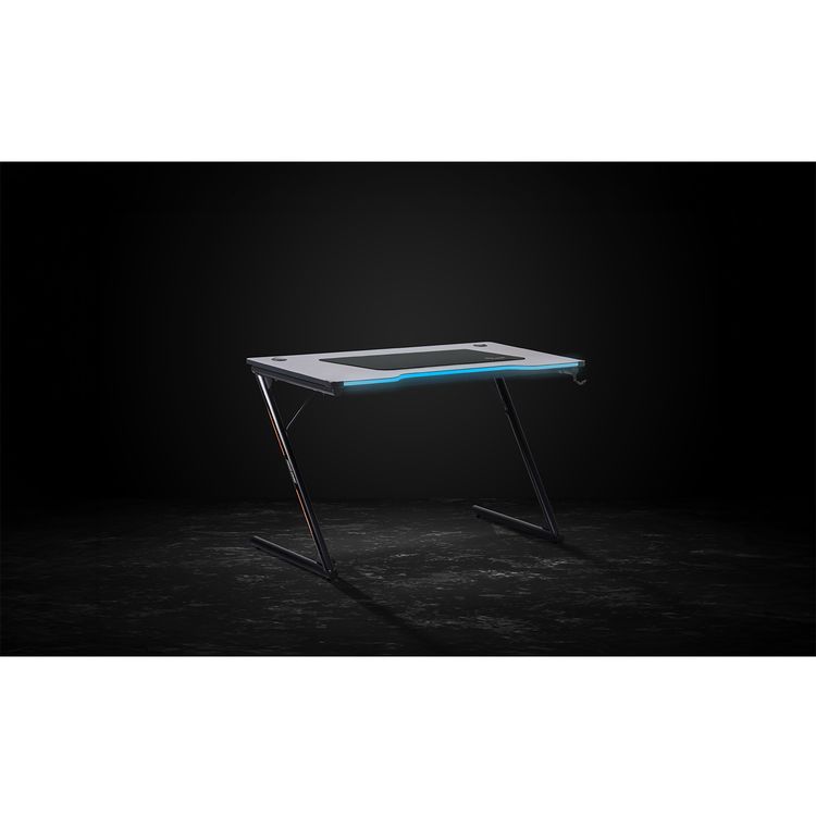 Porodo Gaming Table with Gaming Mousepad, RGB LED Light, Metal Frame, Easy to Clean, Patented Design, MDF & Melamine Material - Black