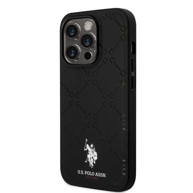 U.S.Polo Assn. PU Leather HS Pattern Case for iPhone 15 Series - Black - iPhone 15 Pro