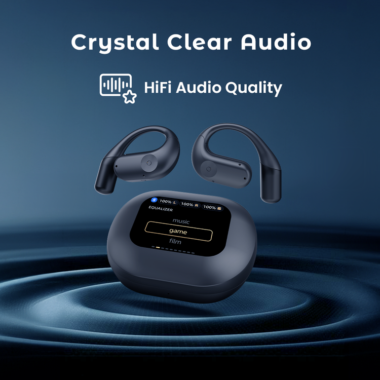 Powerology Air Conduction ENC TWS Earbuds and Charging Case with Digital Display, Bluetooth Version 5.3 - Black