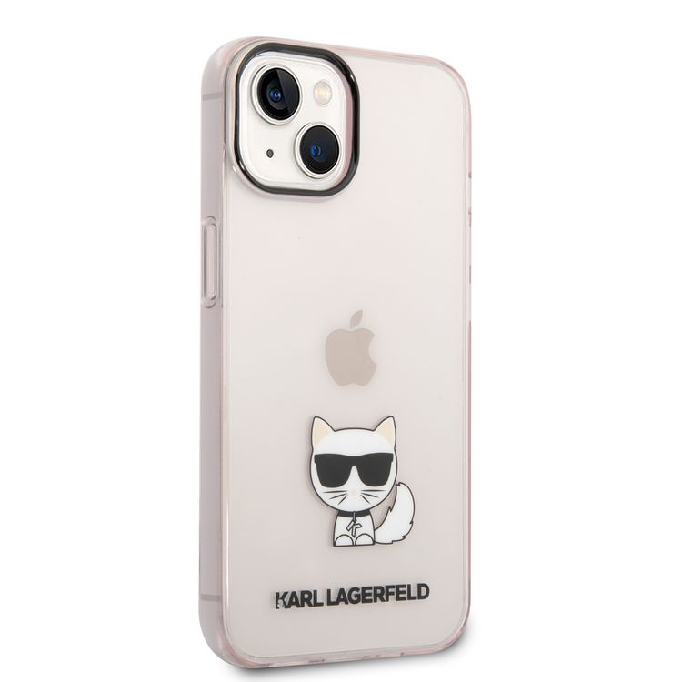Karl Lagerfeld IML Case with Black Camera Outline & Printed Choupette Body Logo iPhone 14 Compatibility - Pink