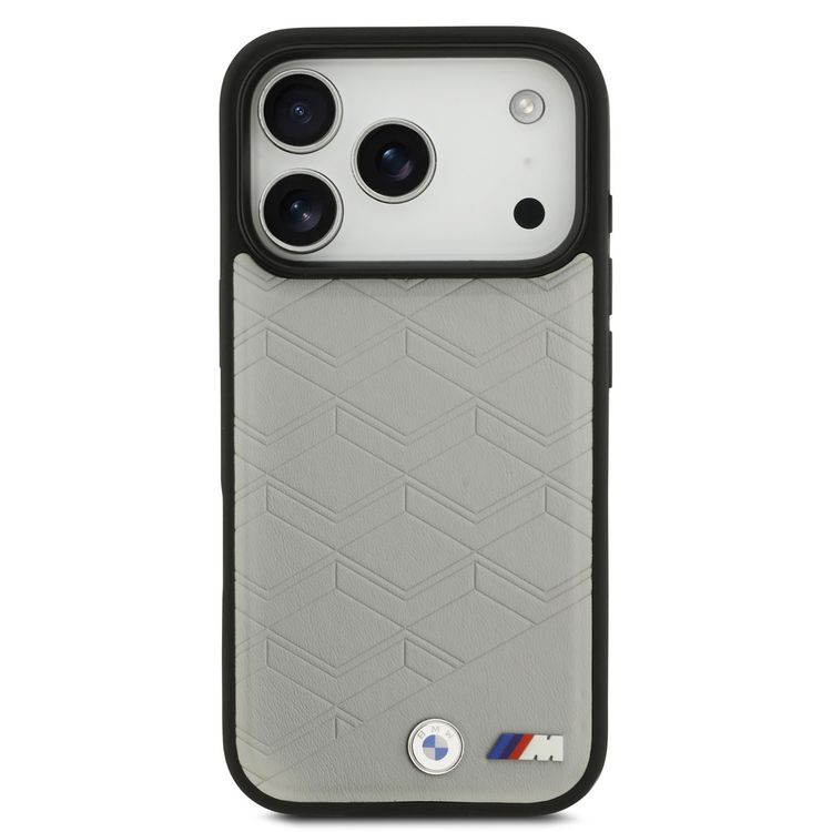 BMW MagSafe PU Seat-Shaped Leather Case with Metal Logos for iPhone 17 Pro Max, Slim Profile, Easy Snap-On Design, Sustainable Packaging, Drop Protection - Gray