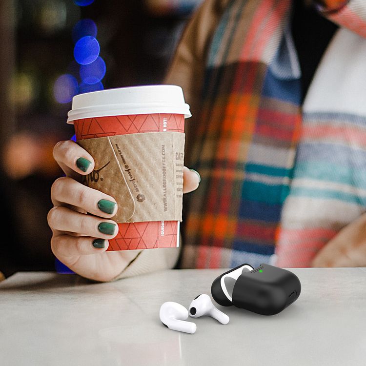 AhaStyle PT176-BK Full Cover Silicone Case for Airpods 3 Drop Shock Protection, Front LED Visible Cover with Carabiner Suitable with Wireless Chargers - Black