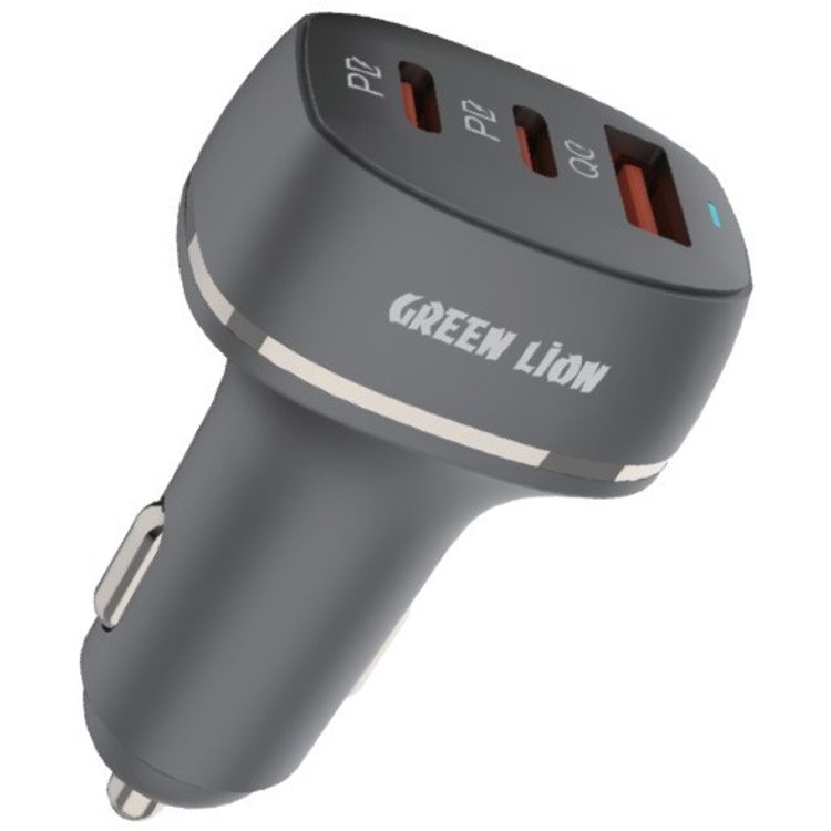 Green Lion Car Charger with Dual PD & Single QC3.0 Ports, USB-C to USB-C Cable, 50W Power up Safety, Multi Protection, Ultra Portable, Fast Charging - Black 