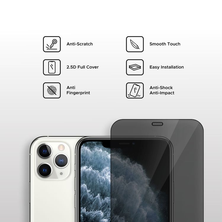 واقي شاشة كامل للخصوصية من Liberty Guard بحافة مستديرة سوداء مع فلتر غبار لهاتف iPhone 11 Pro Max