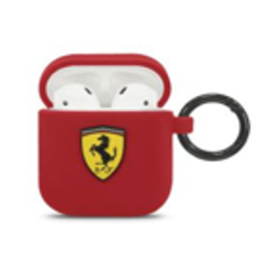 سي جي موبايل فيراري سكوديريا جراب سيليكون بحلقة متوافق مع ايربودز 1/2 ، مقاوم للخدش ، ممتص للصدمات ، حماية من السقوط ، وغطاء سيليكون واقٍ من الغبار مرخص رسميًا