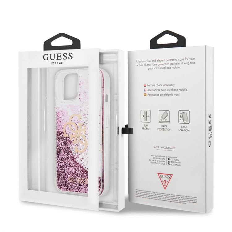 CG MOBILE Guess Liquid Glitter Case with 4G Electroplated Logo Compatible for iPhone 13 (6.1") Anti-Scratch, Easy Access to All Ports, Shock Absorption