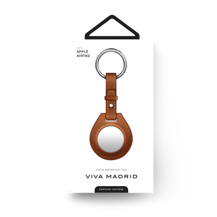 Viva Madrid Airtrax Genuine Leather Case with Anti-Lost Key Ring Compatible for AirTag, Scratch Protective Skin Cover, Anti-Lost Holder Suitable for AirTag Bluetooth Tracker - Brown