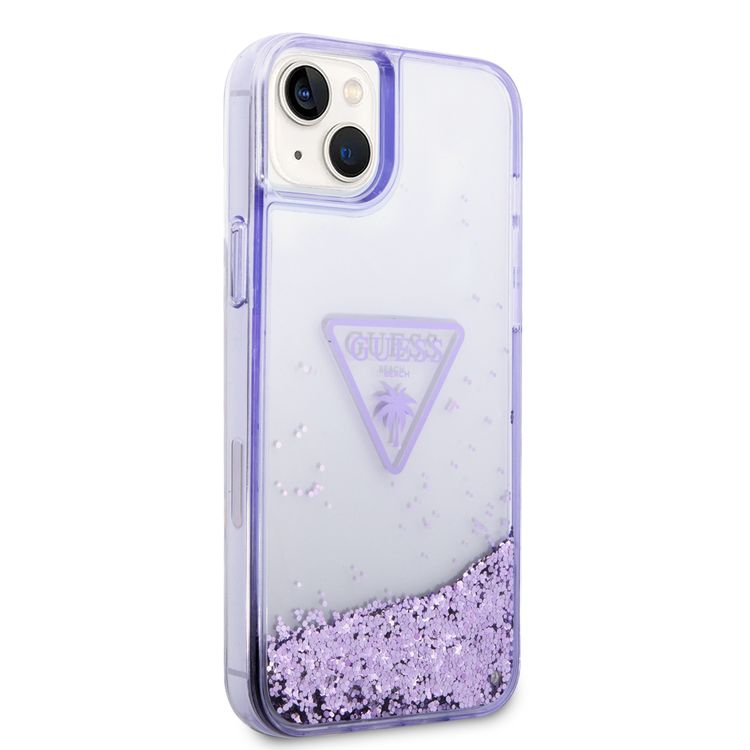 Guess Liquid Glitter Case With Translucent Triangle Logo - iPhone 14 Plus - Purple