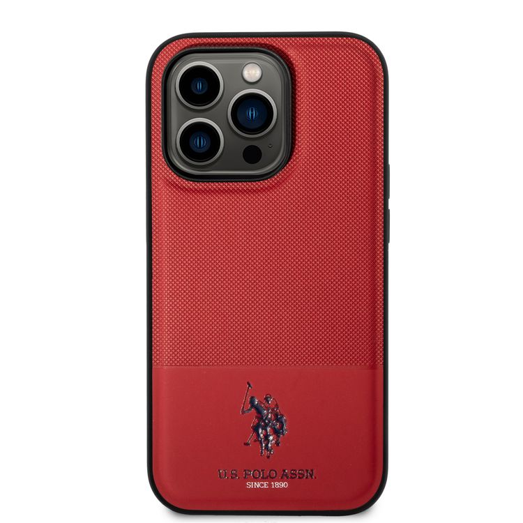 U.S.Polo Assn. PU Leather Mesh Pattern DH Case for iPhone 15 Series - Red - iPhone 15 Pro