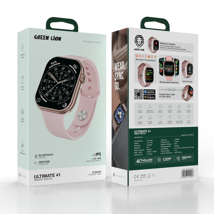 Green Lion Ultimate 41 Smart Watch with Smart Health Tracking, Dynamic Island, Bluetooth Calling, Gesture Operation, Wide-View Display, Sleep Tracking, Crystal Clear Calls on Your Wrist, 3D Animated Interface, Wellness Insights, Multi-Sport Tracking Modes, Bluetooth Version 5.4 - Rose Gold