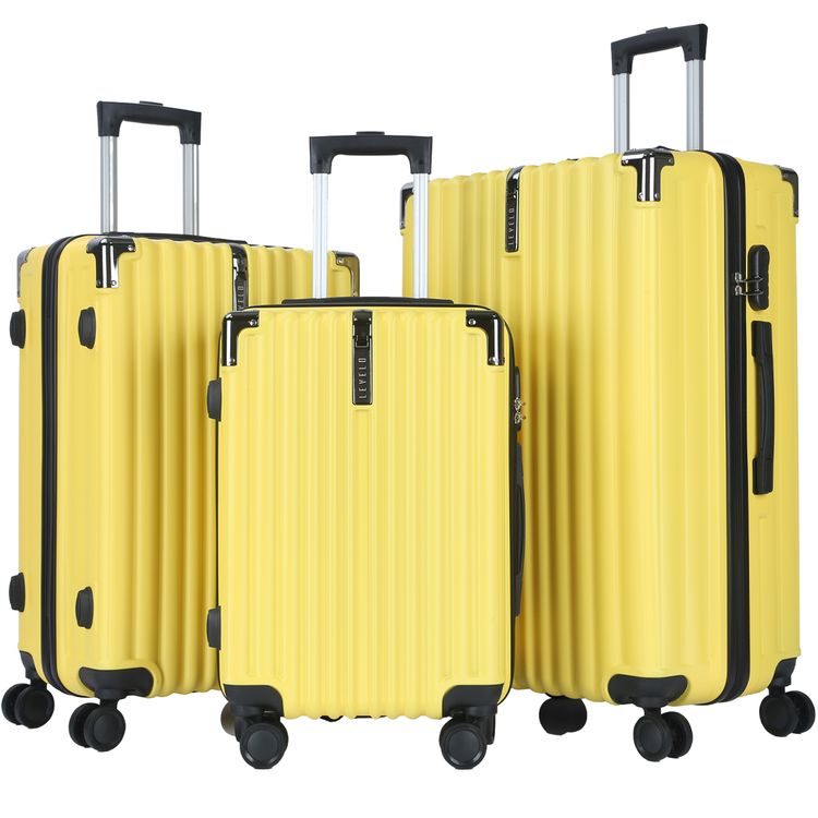 Levelo 3-Set ABS Luggage with Built-in Weighing Scale, Combination Lock, Iron Trolley, Double Wheels, Impact-Resistant Corners & Shock-Resistant, PP & Soft Rubber Handle - Yellow