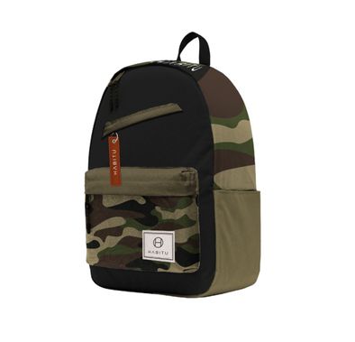 Habitu Polyester Backpack - Black Camouflage