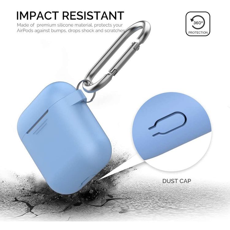 AhaStyle Keychain Silicone Case Compatible w/ Airpods, Premium Silicone, Front LED Visible, Slim Fit, 1.33mm Thickness, Impact Resistant, Drops & Scratch Resistant - Sky Blue