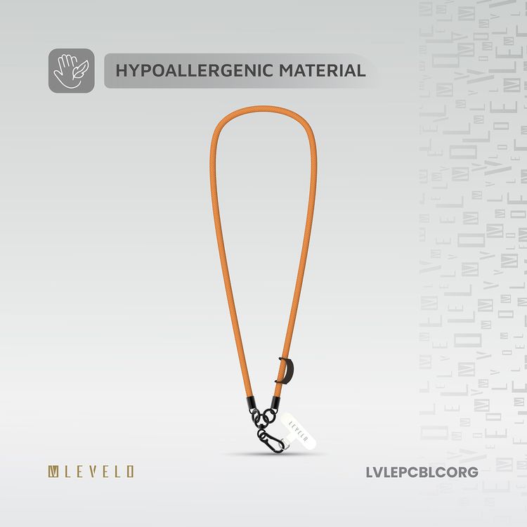 Levelo Everly Phone Crossbody Lanyard, 1.2m, Polyester Fiber, Metal Finish, Lightweight, Durable Material, Adjustable Straps, Universal Compatibility, Hypoallergenic Material - Carrot Orange