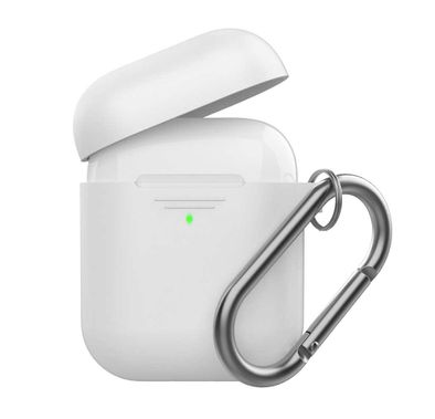 AhaStyle Keychain Silicone Case with Anti-Lost Ring for AirPods 1/2 Generation, Drop Resistant, Dustproof and Absorbing Protective Cover with Hang Case White