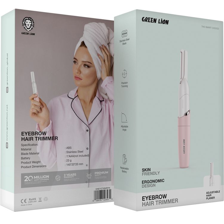 Green Lion Eyebrow Hair Trimmer with Adjustable Angle & Planner, ABS Material & Stainless Steel Blade, Replaceable AAA Battery, Skin Friendly, Precision Trimming, Ergonomic Design - Pink