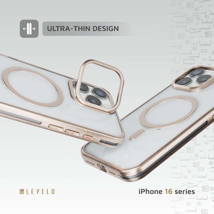 Levelo Elio PC Case with Camera Ring Stand for iPhone 16 Pro Max, Built-in Kickstand, MagSafe Compatible - Rose Gold Titanium