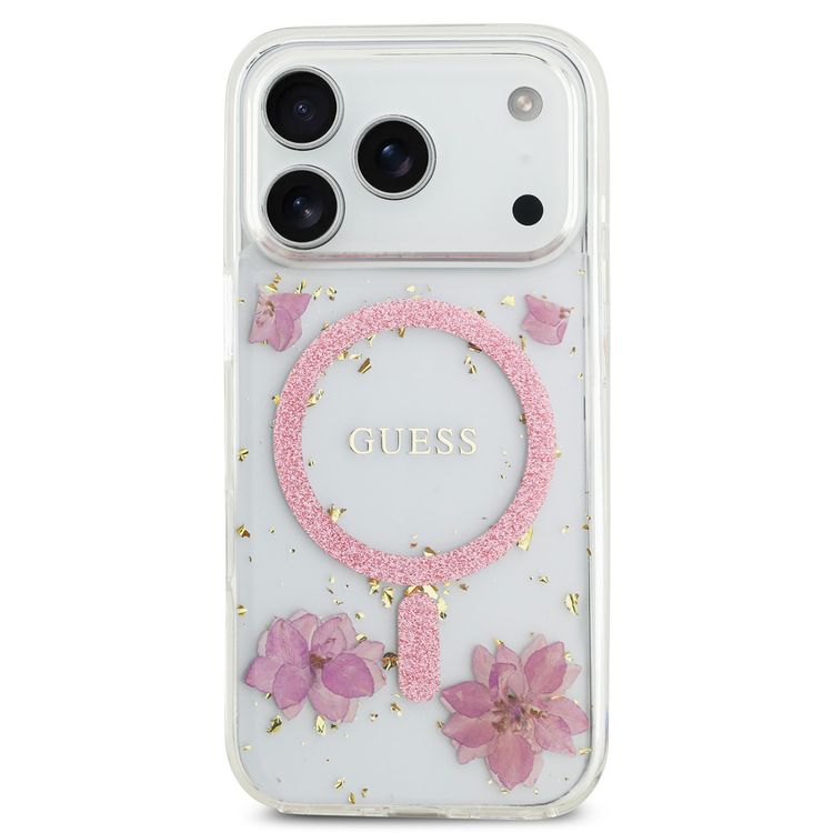 غطاء ماجسيف من الراتنج مع نمط الأزهار والجليتر لجهاز آيفون 17 برو، تصميم نحيف، حماية من الصدمات، سهل التركيب، عبوة مستدامة، قبضة مريحة، تصميم خفيف الوزن - وردي