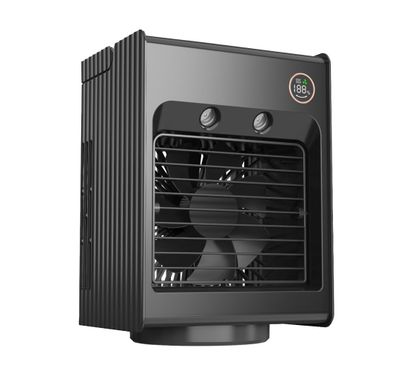 Porodo Lifestyle Air & Mist Portable Cooling Fan with Night Light and Oscillation, 4000mAh Battery Capacity,  Digital Display, Compact & Portable, Dual Mist Outlet, Type-C Charging Port, Ice Cube Tray Included - Black